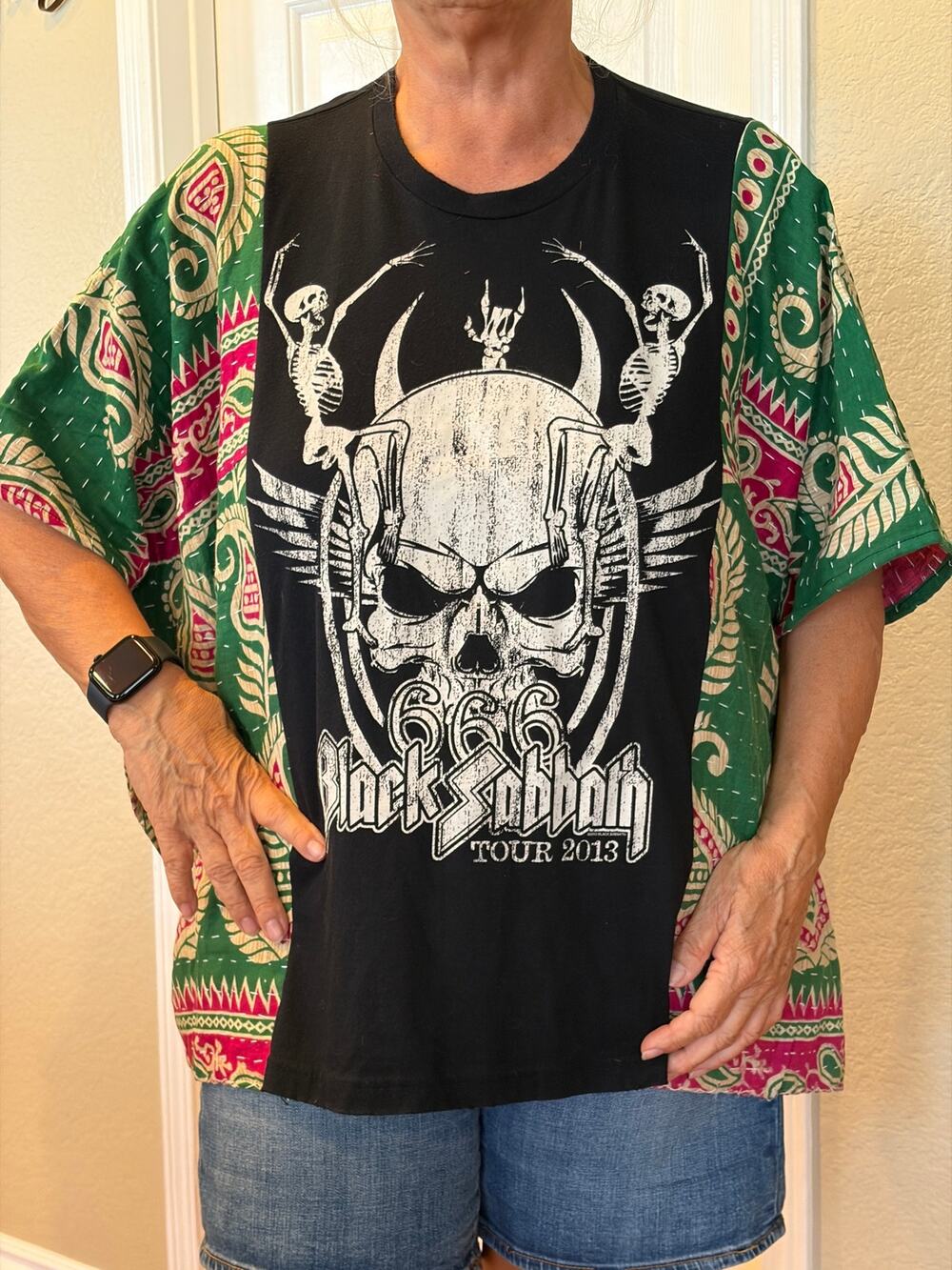 Black Sabbath Upcycled Kantha Tunic Top Shirt OS Handmade Boho
